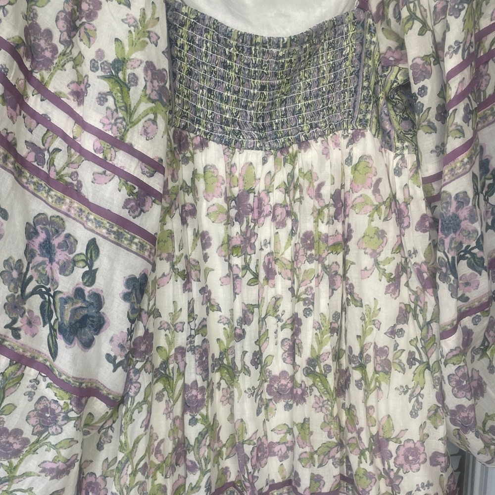 Floral Boho Peasant Dress in Lavender & Green - Picture 6 of 10